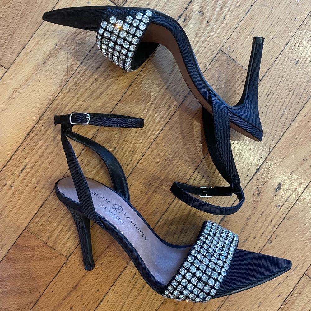 Chinese Laundry Black Heels with Rhinestones